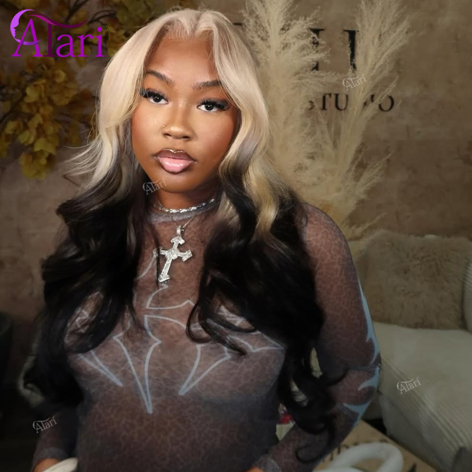 613 Blonde Body Wave Lace Front Wig - Ombre Sarı Siyah Dalgalı İnsan Saçı