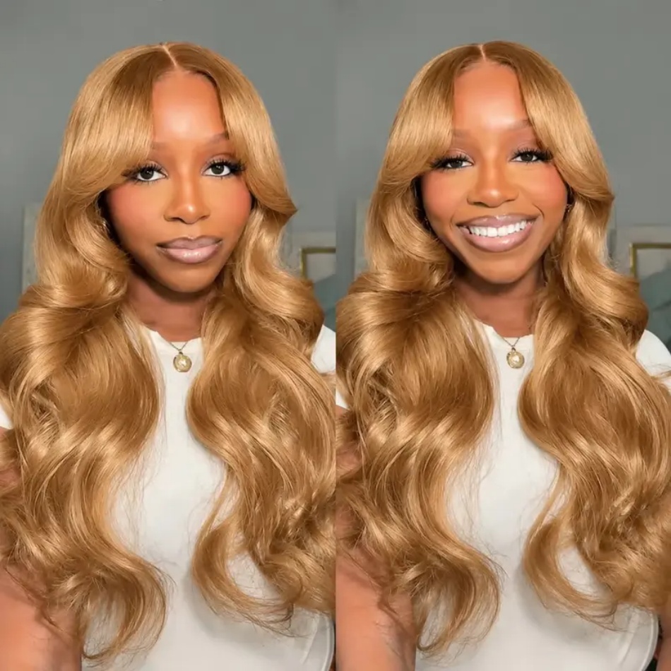 Lace Front Wigs - Bal Sarısı Peruk, Dalgalı Model, 13x6