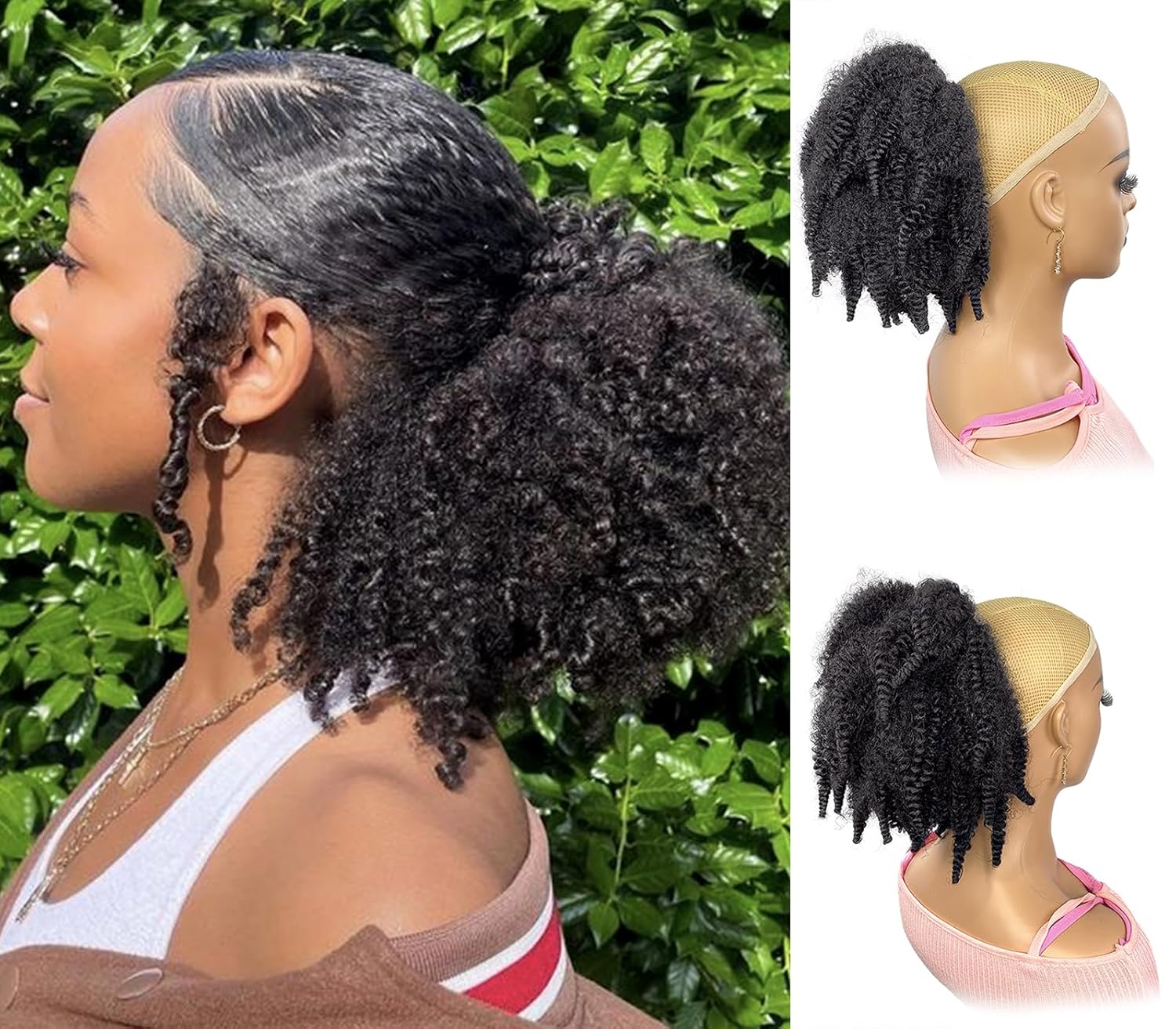 Drawstring Afro Curly Puff Ponytail - 12 inç Kısa Marley Saç İpli