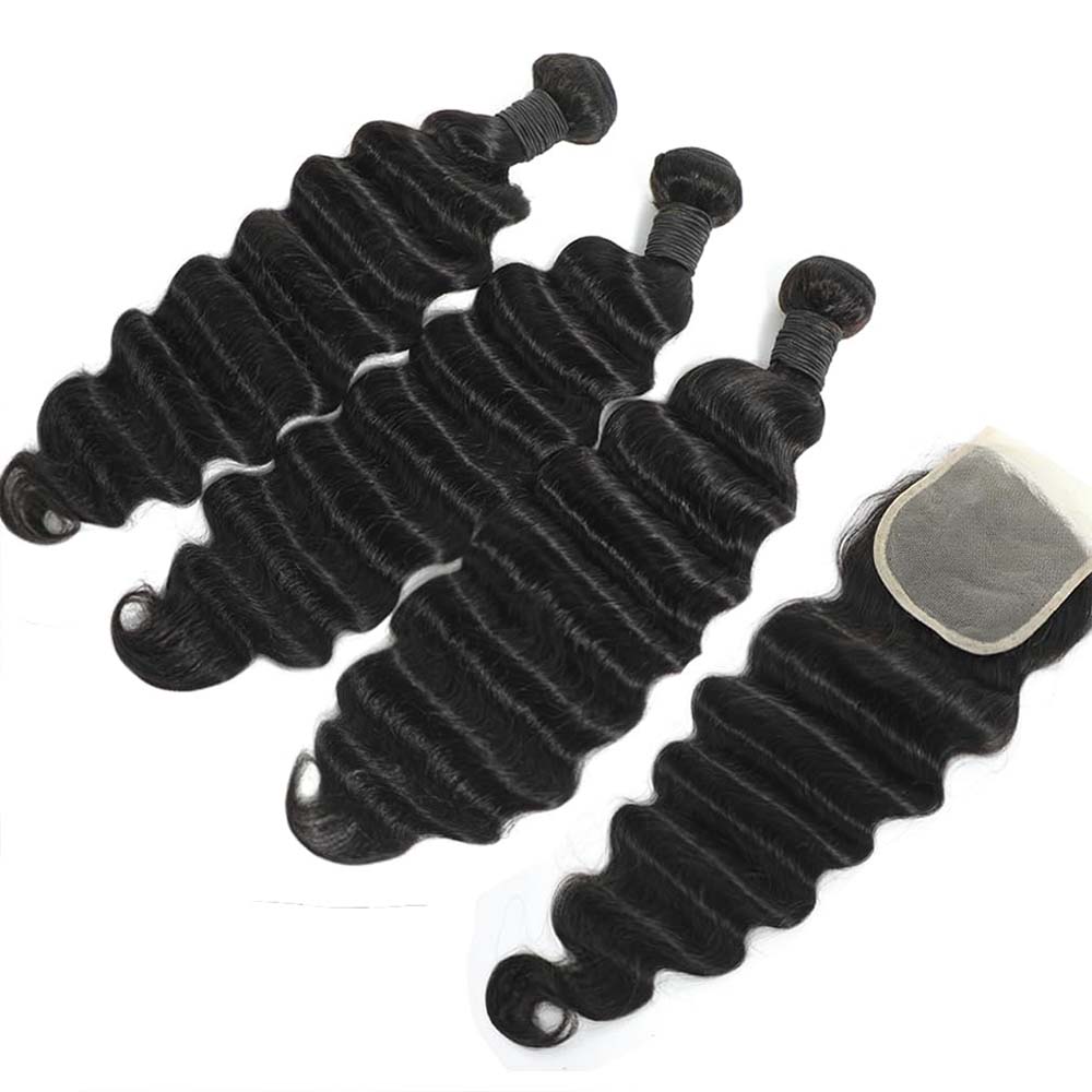 Deep Wave 3 Bundles With Closure - Ham, Düzgün Olmayan Derin Dalgalı İnsan