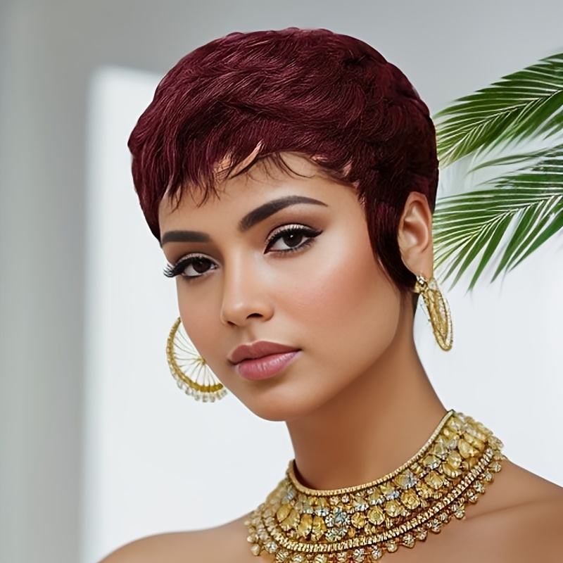 Short Pixie Cut Wig Human Hair Cheap - Kırmızı Peruk İnsan Saçı Siyah Kadınlar