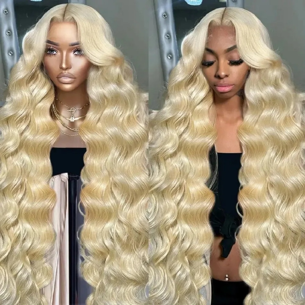 613 Blonde Body Wave Lace Front Wig - 46 İnç HD Sarı 13x4 Dantel