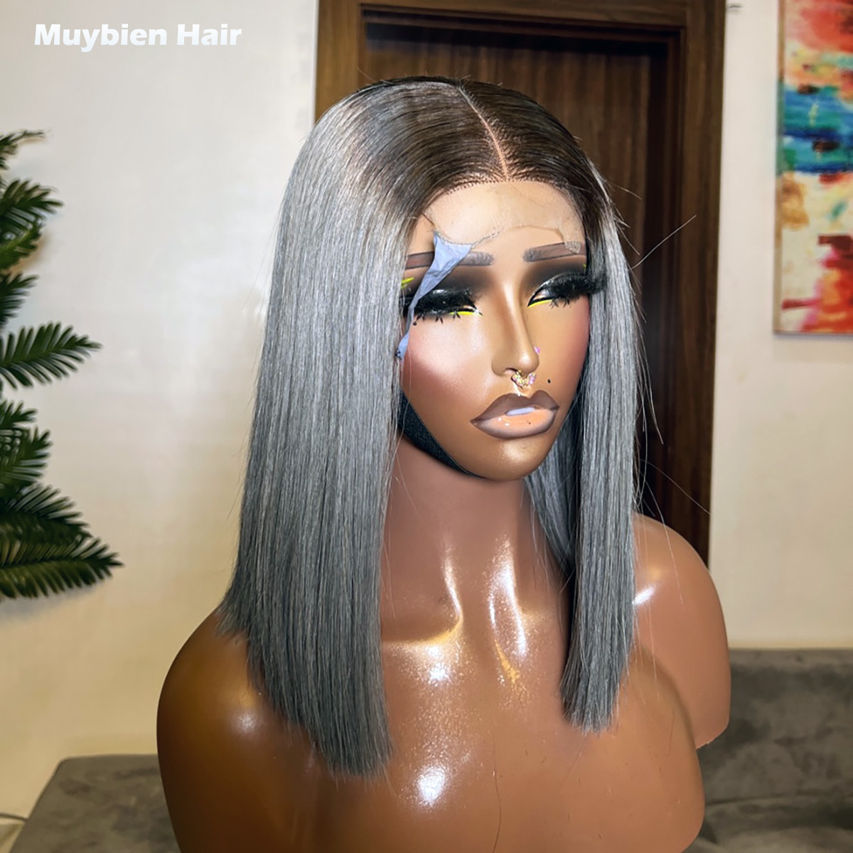 Glueless Wear And Go Human Hair Wig - Süper Çift Taraflı Düz Gri, Koyu