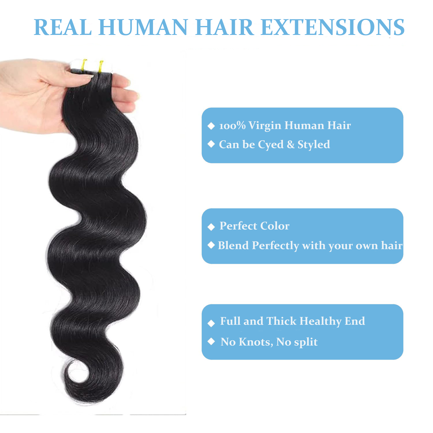 İnsan saç uzatma uzun vücut da - Invisible Tape In Extensions Real Hair incelemesi ve fiyatı