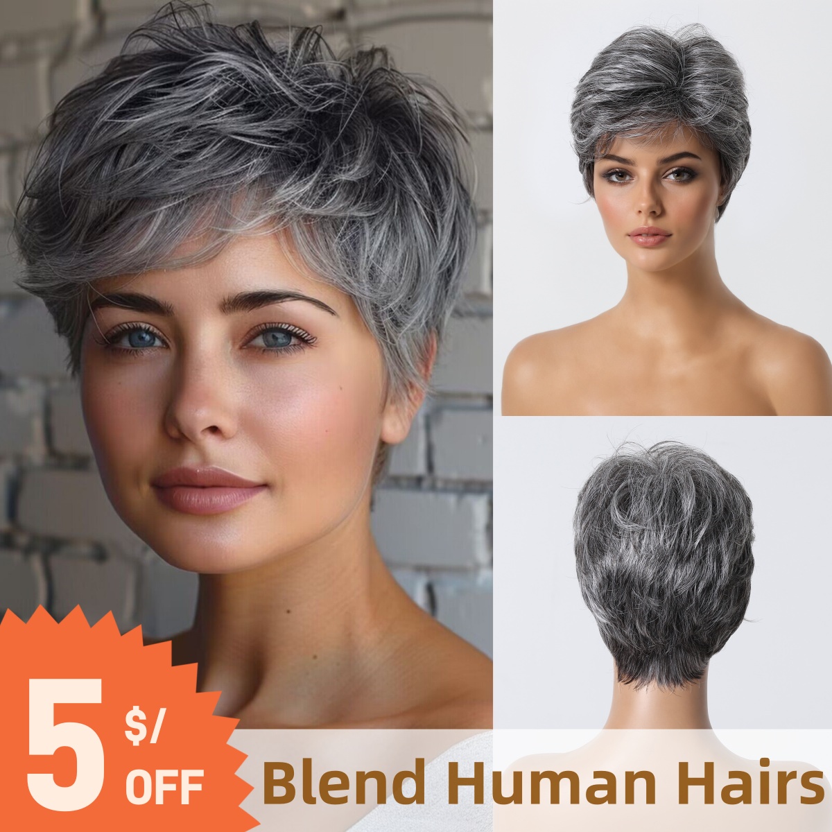 Kısa Peri Kesim Gri İnsan Saç  - Short Pixie Cut Wig Human Hair Cheap incelemesi ve fiyatı
